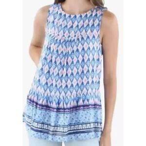 beachlunchlounge Blue Pink Printed Sleeveless Peasant Top